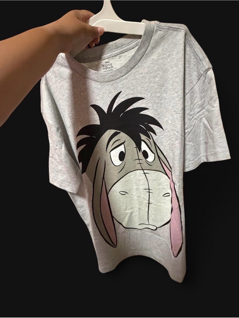 Disney Winnie the Pooh Eeyore gray t-shirt with graphic of Eeyore's face, size L